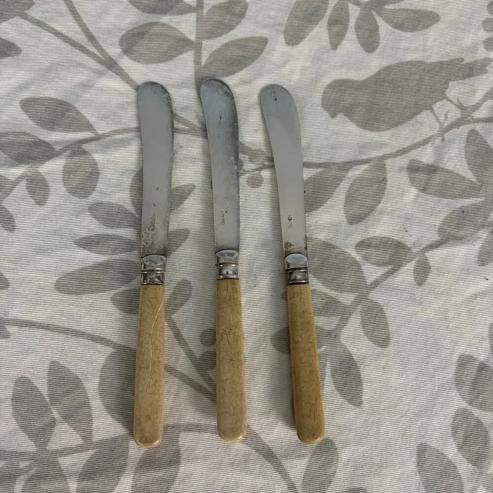 Vintage Butter Spreaders Set of 3 Faux Bone Handles Replacement Flatware